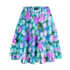 Blue And Hot Pink Succulent Sedum Flowers Detail High Waist Skirt by myrubiogarden