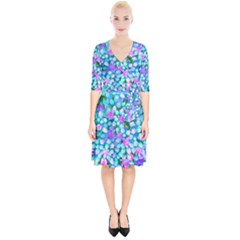 Blue And Hot Pink Succulent Sedum Flowers Detail Wrap Up Cocktail Dress by myrubiogarden