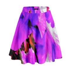 Abstract Ultra Violet Purple Iris On Red And Pink High Waist Skirt by myrubiogarden