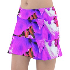 Abstract Ultra Violet Purple Iris On Red And Pink Tennis Skirt by myrubiogarden