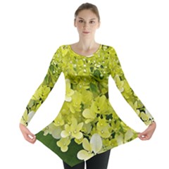 Elegant Chartreuse Green Limelight Hydrangea Macro Long Sleeve Tunic  by myrubiogarden