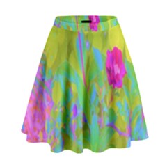 Red Rose With Stunning Golden Yellow Garden Foliage High Waist Skirt by myrubiogarden