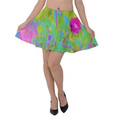 Red Rose With Stunning Golden Yellow Garden Foliage Velvet Skater Skirt by myrubiogarden