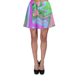 Retro Pink And Light Blue Liquid Art On Hydrangea Garden Skater Skirt by myrubiogarden