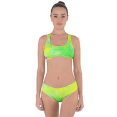 Fluorescent Yellow And Pink Abstract Garden Foliage Criss Cross Bikini Set by myrubiogarden