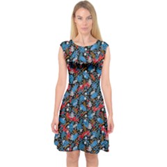 Black Christmas Leaves Capsleeve Midi Dress by PattyVilleDesigns