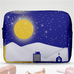 Night Christmas Background Moon Snow Make Up Pouch (large) by Wegoenart