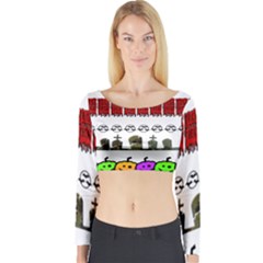 Halloween Borders Trick Or Treat Long Sleeve Crop Top by Wegoenart