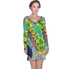 Cosmic Lizards With Alien Spaceship Long Sleeve Nightdress by chellerayartisans