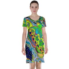 Cosmic Lizards With Alien Spaceship Short Sleeve Nightdress by chellerayartisans