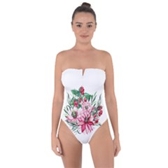 Bloom Christmas Red Flowers Tie Back One Piece Swimsuit by Simbadda