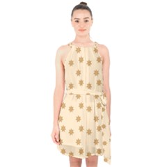 Pattern Gingerbread Star Halter Collar Waist Tie Chiffon Dress by Simbadda