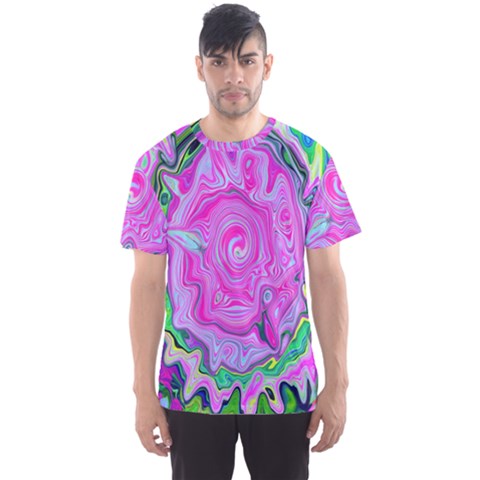 Groovy Pink, Blue And Green Abstract Liquid Art Men s Sports Mesh Tee by myrubiogarden