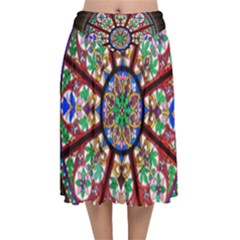 Church Window Window Rosette Velvet Flared Midi Skirt by Wegoenart