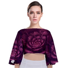 Fractal Blossom Flower Bloom Tie Back Butterfly Sleeve Chiffon Top by Wegoenart