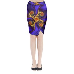 Fractal Neon Blue Bright Fantasy Midi Wrap Pencil Skirt by Wegoenart