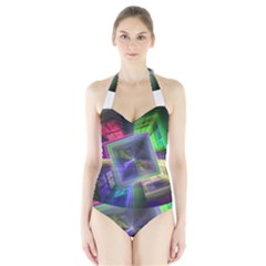 Perspective Technology Fractal Halter Swimsuit by Wegoenart