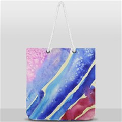 Painting Abstract Blue Pink Spots Full Print Rope Handle Tote (large) by Wegoenart