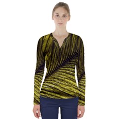 Feather Macro Bird Plumage Nature V-neck Long Sleeve Top by Wegoenart
