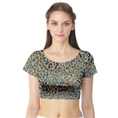 Background Cubism Mosaic Vintage Short Sleeve Crop Top by Wegoenart