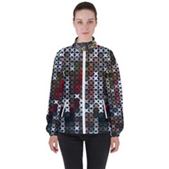 Christmas Cross Stitch Background High Neck Windbreaker (women) by Wegoenart