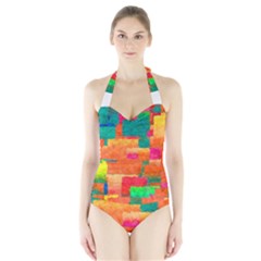 Pattern Texture Background Color Halter Swimsuit by Wegoenart