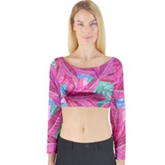 Leaves Tropical Reason Stamping Long Sleeve Crop Top by Wegoenart