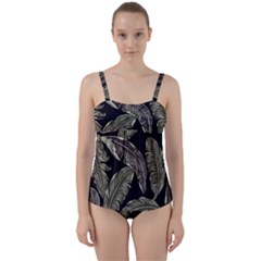 Jungle Leaves Tropical Pattern Twist Front Tankini Set by Wegoenart