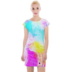 Background Drips Fluid Colorful Pattern Cap Sleeve Bodycon Dress by Wegoenart