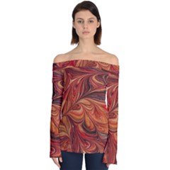 Marbled Paper Mottle Color Movement Off Shoulder Long Sleeve Top by Wegoenart