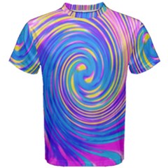 Cool Abstract Pink Blue And Yellow Twirl Liquid Art Men s Cotton Tee by myrubiogarden
