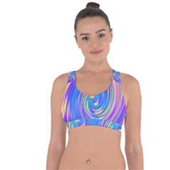 Cool Abstract Pink Blue And Yellow Twirl Liquid Art Cross String Back Sports Bra by myrubiogarden