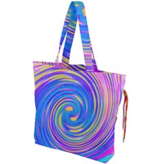 Cool Abstract Pink Blue And Yellow Twirl Liquid Art Drawstring Tote Bag by myrubiogarden