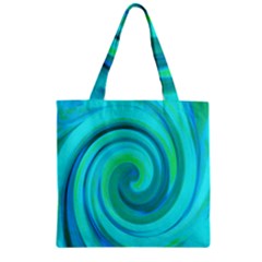 Groovy Cool Abstract Aqua Liquid Art Swirl Painting Zipper Grocery Tote Bag by myrubiogarden