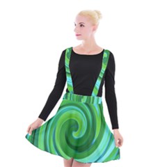 Groovy Abstract Turquoise Liquid Swirl Painting Suspender Skater Skirt by myrubiogarden