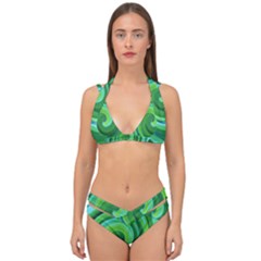 Groovy Abstract Turquoise Liquid Swirl Painting Double Strap Halter Bikini Set by myrubiogarden