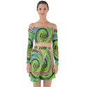 Groovy Abstract Green And Crimson Liquid Swirl Off Shoulder Top with Skirt Set View1