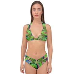 Groovy Abstract Green And Crimson Liquid Swirl Double Strap Halter Bikini Set by myrubiogarden
