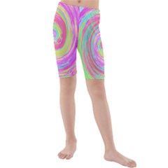 Groovy Abstract Pink And Blue Liquid Swirl Painting Kids  Mid Length Swim Shorts by myrubiogarden