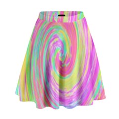 Groovy Abstract Pink And Blue Liquid Swirl Painting High Waist Skirt by myrubiogarden