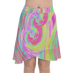 Groovy Abstract Pink And Blue Liquid Swirl Painting Chiffon Wrap Front Skirt by myrubiogarden
