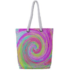 Groovy Abstract Pink And Blue Liquid Swirl Painting Full Print Rope Handle Tote (small) by myrubiogarden