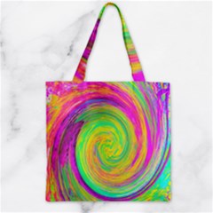 Groovy Abstract Purple And Yellow Liquid Swirl Zipper Grocery Tote Bag by myrubiogarden