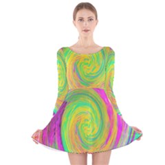 Groovy Abstract Purple And Yellow Liquid Swirl Long Sleeve Velvet Skater Dress by myrubiogarden
