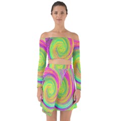 Groovy Abstract Purple And Yellow Liquid Swirl Off Shoulder Top With Skirt Set by myrubiogarden