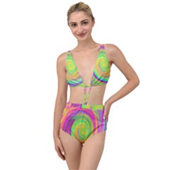 Groovy Abstract Purple And Yellow Liquid Swirl Tied Up Two Piece Swimsuit by myrubiogarden