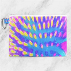 Pink, Blue And Yellow Abstract Coneflower Canvas Cosmetic Bag (xl) by myrubiogarden
