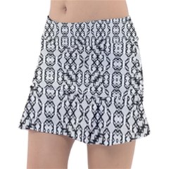 Black And White Intricate Modern Geometric Pattern Tennis Skirt by dflcprintsclothing