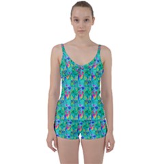 Garden Quilt Painting With Hydrangea And Blues Tie Front Two Piece Tankini by myrubiogarden