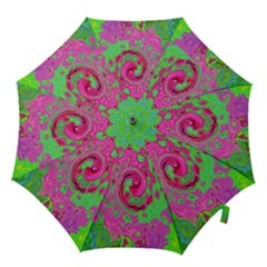 Groovy Abstract Green And Red Lava Liquid Swirl Hook Handle Umbrellas (medium) by myrubiogarden